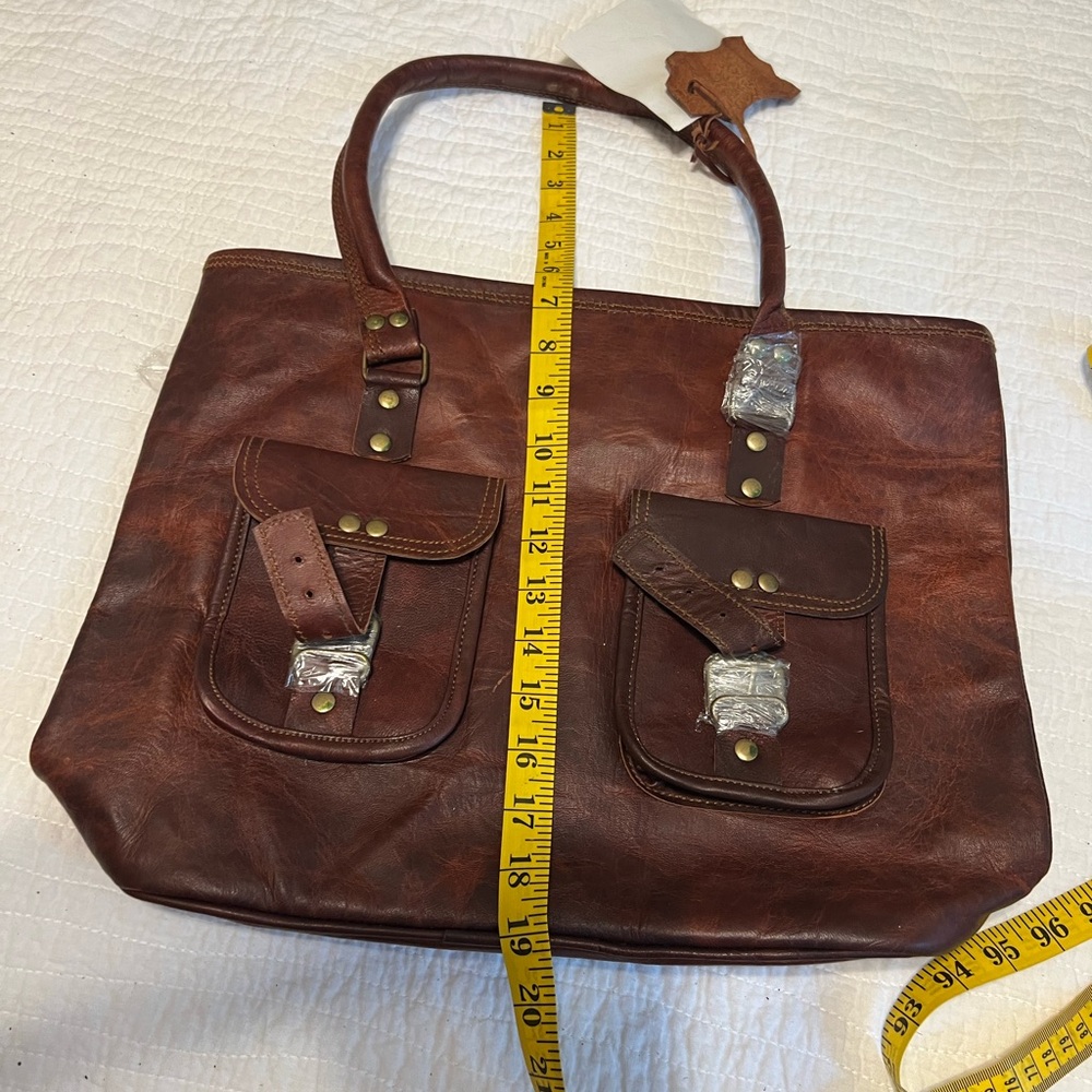 Mariah Brown Leather Tote Bag Made In India - Picture 8 of 10